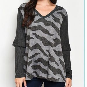 Camo top with ruffle sleeve